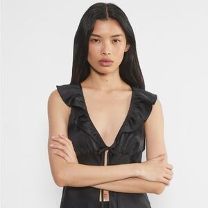 NWT Aritzia Wilfred Tonka Satin Blouse - Black - Size XS